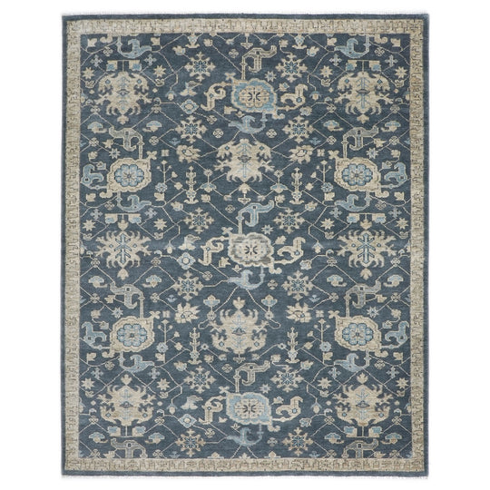 9x12 Hand Knotted Wool Blue,Beige Oushak Transitional Rug