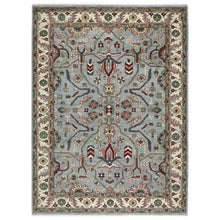 9x12 Blue, Ivory, Sage Color Hand Knotted Oushak Wool Transitional Oriental Rug