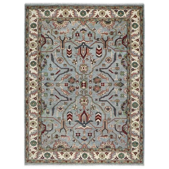 8'11''x12'3'' Hand Knotted Wool Blue,Ivory Oushak Transitional Rug