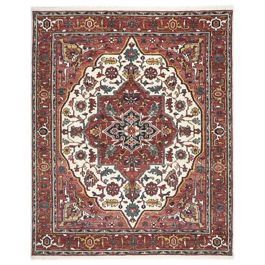 9x11'11'' Hand Knotted Wool Ivory,Rust Oushak Tabriz Rug