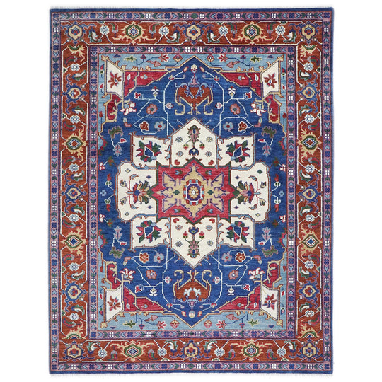 8'11''x12'2'' Hand Knotted Wool Navy,Burnt Orange Oushak All-Over Floral Lattice Tabriz Rug