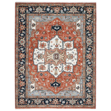 9x12 Burnt Orange, Blue, Ivory Color Hand Knotted Oushak Wool  Oriental Rug