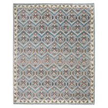 9x12 Blue, Beige, Rust Color Hand Knotted Oushak Wool Transitional Oriental Rug