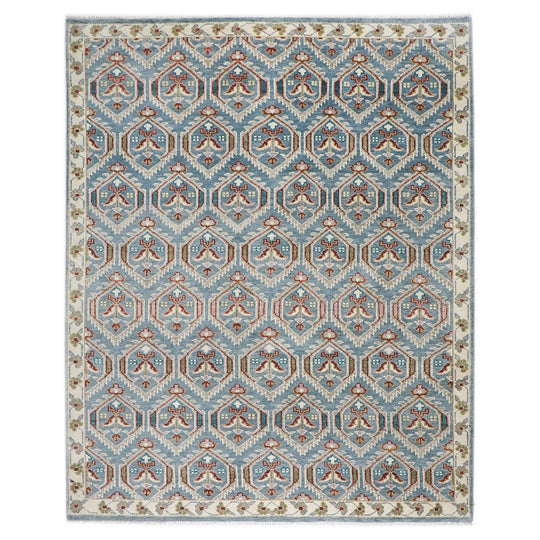 9'2''x12 Hand Knotted Wool Blue,Beige Oushak Transitional Rug