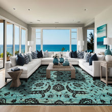 9x12 Turquoise, Dark Chocolate, Color Hand Knotted Oushak Wool Traditional Oriental Rug