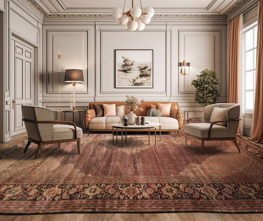 12'3''x18'1'' Hand Knotted Wool & Silk Black, Rust Sino Persian Mahi Tabriz Traditional Rug