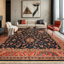 12x18 Navy, Rose, Turquoise Color Hand Knotted Indo Oushak Wool Traditional Oriental Rug