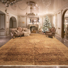 Palace Tan, Sage, Brown Color Hand Knotted Indo Persian Wool Transitional Oriental Rug