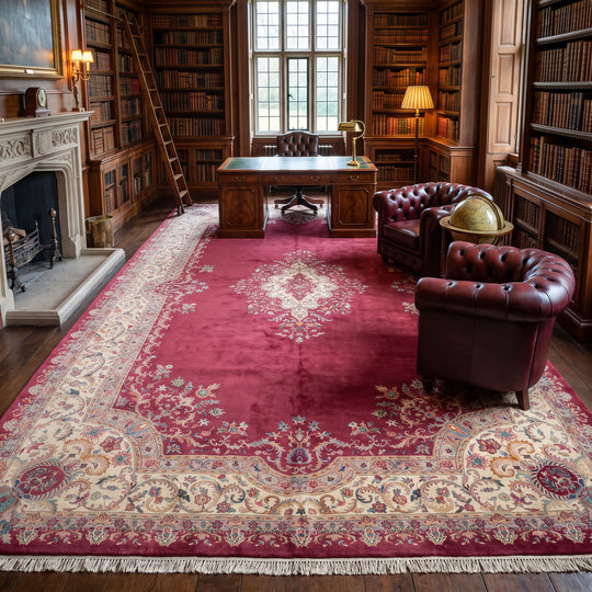 12x18'5'' Hand Knotted Wool Plum, Ivory Kerman Traditional 150 KPSI Plush Pile Floral Rug