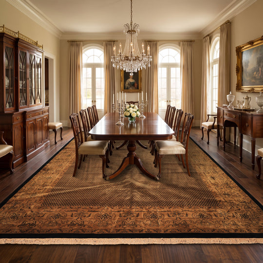 11'8''x17'8'' Hand Knotted New Zealand Wool Black, Gold Indo Persian Transitional 200 KPSI Plush Pile with High Sheen and velvety soft Rug