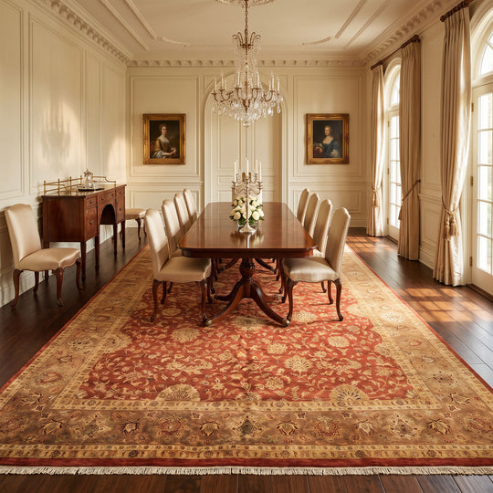 12x18 Hand Knotted Wool Rust, Gold Agra Traditional Plush Pile Floral Gold wash Rug