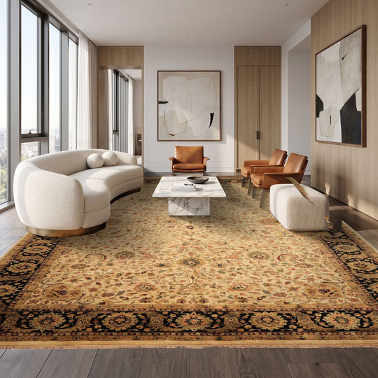 11'11''x17'9'' Hand Knotted New Zealand Wool Beige, Black Agra Traditional Botanical Rug