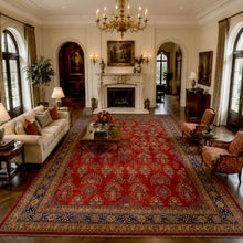 13'10''x22'2'' Runner Hand Knotted New Zealand Wool Rusty Red, Navy Sarouk Traditional 200 KPSI High Sheen Rug