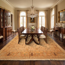 Palace Tan, Gold, Turquoise Color Hand Knotted Oushak Wool Transitional Oriental Rug