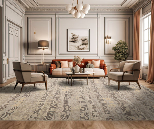 Multi Size Hand Knotted Wool Silver, Beige Oushak Transitional Rug