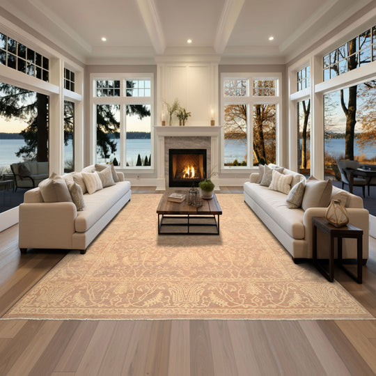 9'1''x11'11'' Hand Knotted Wool Tan, Ivory Peshawar Transitional Rug