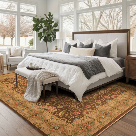 8'11''x11'10'' Hand Knotted Wool Brown, Taupe Soumak Transitional Botanical Reversible Flatpile Rug
