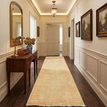 2'6x10 Beige, Mint, Blush Color Hand Knotted Oushak Wool Transitional Oriental Rug