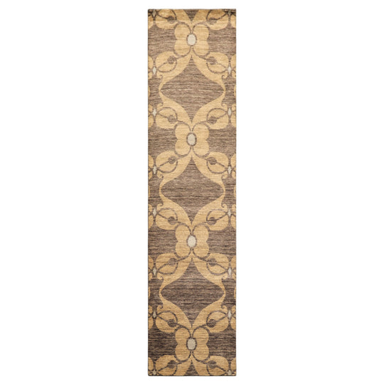 2'5''x9'10'' Runner Hand Knotted Wool Gray, Beige Tibetan Transitional Art Deco Rug
