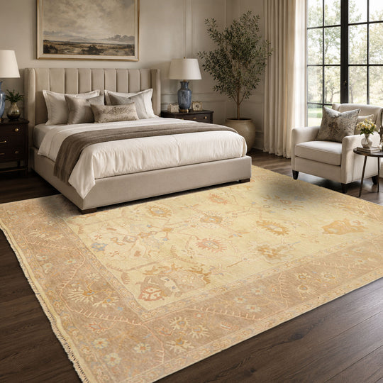 7'10''x9'8'' Hand Knotted Wool Ivory, Beige Oushak Transitional Rug