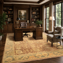 8x10 Brown, Gold, Slate Color Hand Knotted Oushak Wool Transitional Oriental Rug