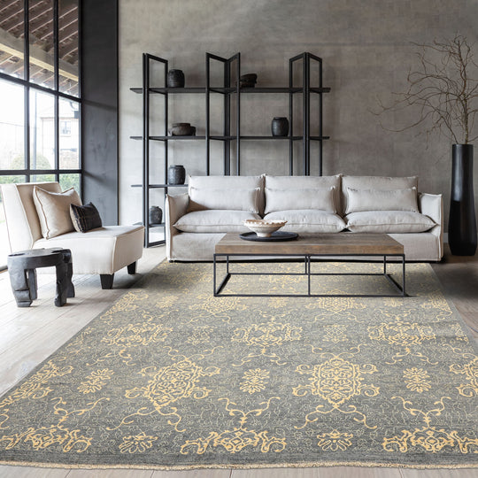 8x10'4'' Hand Knotted Wool Gray, Ivory Fine Peshawar Transitional Rug