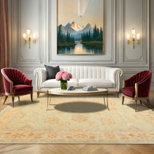 8x10 Beige, Gray, Blue Color Hand Knotted Oushak New Zealand Wool Transitional Oriental Rug