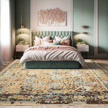 8x10 Beige, Moss, Chocolate Color Hand Knotted Oushak Wool & Bamboo Silk Transitional Oriental Rug