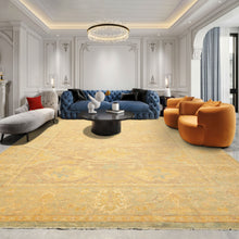 8x10 Taupe, Aqua, Gold Color Hand Knotted Oushak New Zealand Wool Transitional Oriental Rug