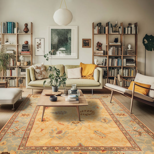 8x9'10'' Hand Knotted Wool Beige, Slate Tibetan Traditional Arts & Crafts Plush Pile Michaelian & Kohlberg Rug