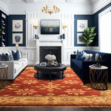 8x10 Burnt Orange, Beige, Light Gold Color Hand Knotted Oushak Wool Traditional Oriental Rug