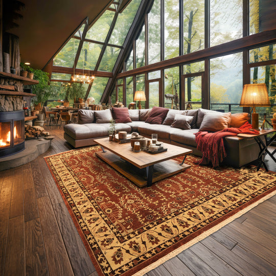 7'9''x9'10'' Hand Knotted Wool Rust, Beige Agra Traditional Rug