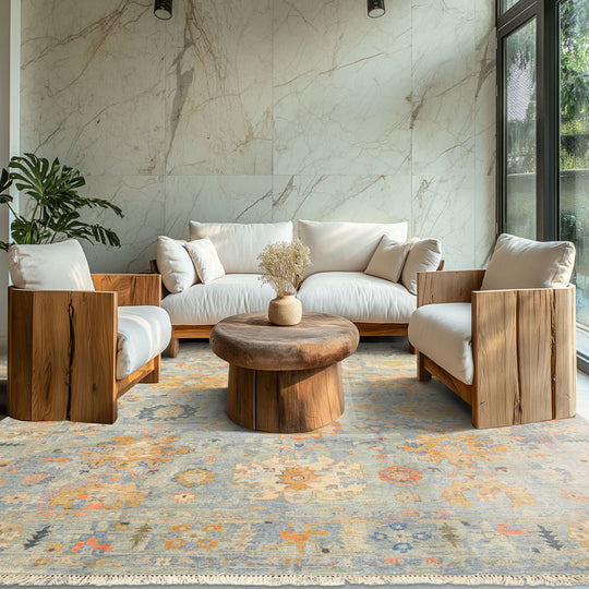 8'2''x9'9'' Hand Knotted Wool Blue, Aqua Oushak Modern & Contemporay Rug