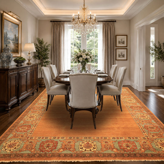 7'10''x9'10'' Hand Knotted Wool Caramel, Turquoise Jaipur Traditional Rug