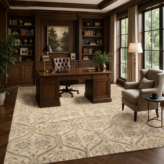 8'2''x9'9'' Hand Knotted Wool Gray, Taupe Fine Tibetan Transitional Rug