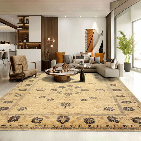8'11''x11'9'' Hand Knotted New Zealand Wool Beige, Brown Oushak Transitional Silky sheen Rug