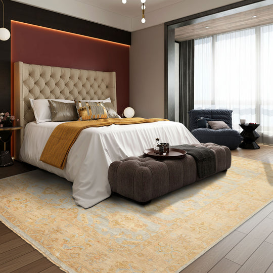 8'2''x9'11'' Hand Knotted Wool Blue, Slate Oushak Transitional Rug