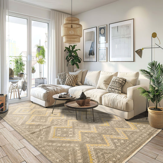 7'11''x9'9'' Hand Knotted Wool Mossy Gray, Gold Oushak Transitional Rug