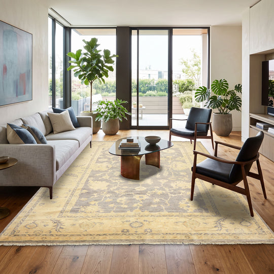 9'1''x11'10'' Hand Knotted New Zealand Wool Gray, Ivory Fine Oushak Transitional Silky Sheen Velvety Soft Rug