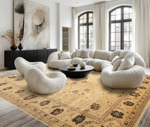 9x12 Beige, Brown, Chocolate Color Hand Knotted Oushak New Zealand Wool Transitional Oriental Rug