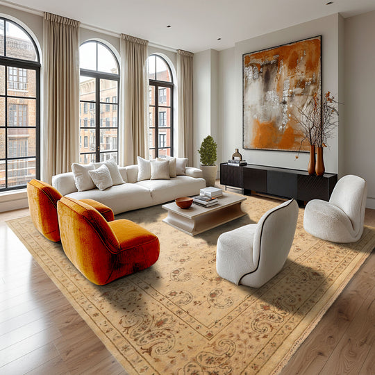 8'7''x11'6'' Hand Knotted Wool Beige, Caramel Agra Traditional Rug