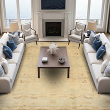 9x12 Beige, Celadon, Olive Color Hand Knotted Oushak Wool Transitional Oriental Rug