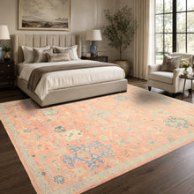 9x12 Blush, Blue, Mint Color Hand Knotted Oushak Wool Transitional Oriental Rug