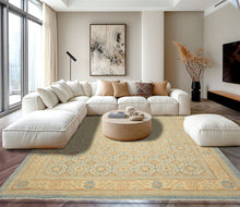 8x11 Beige, Aqua, Bown Color Hand Knotted Chobi Peshawar Wool Transitional Oriental Rug