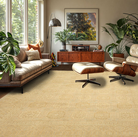 7'10''x9'6'' Hand Knotted Wool Beige, Tan Oushak Transitional Rug