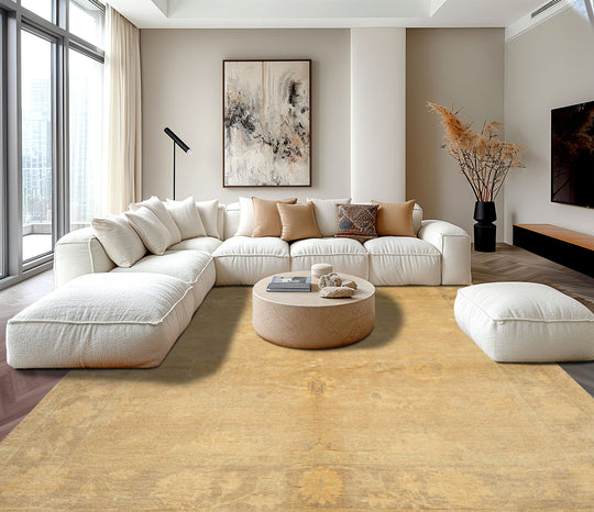8x10'2'' Hand Knotted New Zealand Wool Beige, Taupe Fine Oushak Transitional Silky Sheen Velvety Soft Rug