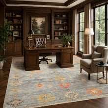 8x10 Blue, Coral, Orange Color Hand Knotted Oushak Wool Transitional Oriental Rug