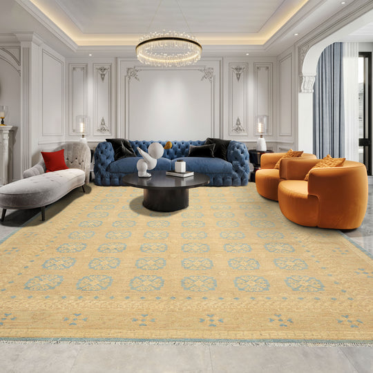 8x9'11'' Hand Knotted Wool Beige, Tan Fine Oushak Transitional Rug