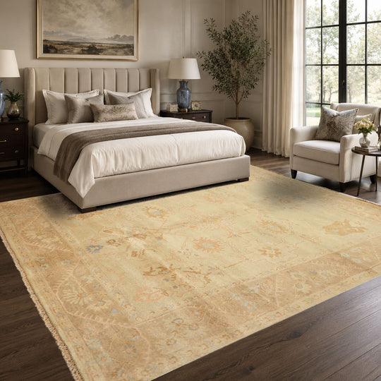 7'11''x9'7'' Hand Knotted New Zealand Wool Beige, Taupe washed out Transitional Silky sheen Rug
