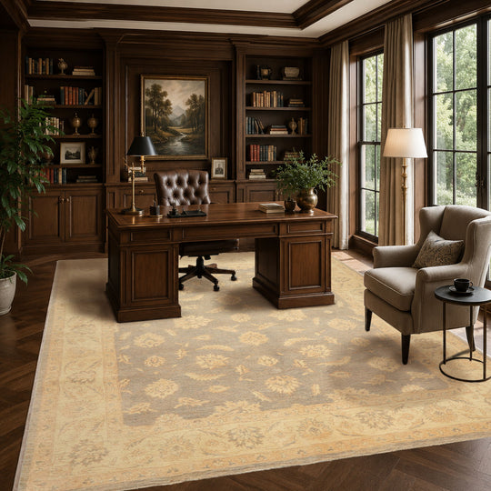 8'2''x10'3'' Hand Knotted Wool Gray, Ivory Superfine Chobi Peshawar Traditional Rug